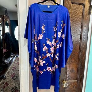 Blue Kimono with Pink Floral Design